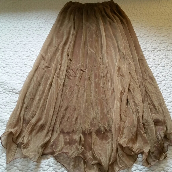 Handmade Dresses & Skirts - Vintage Brown Sheer 70s Small Mid Calf Skirt Aline